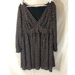 Torrid black floral long sleeve skater dress sz 16